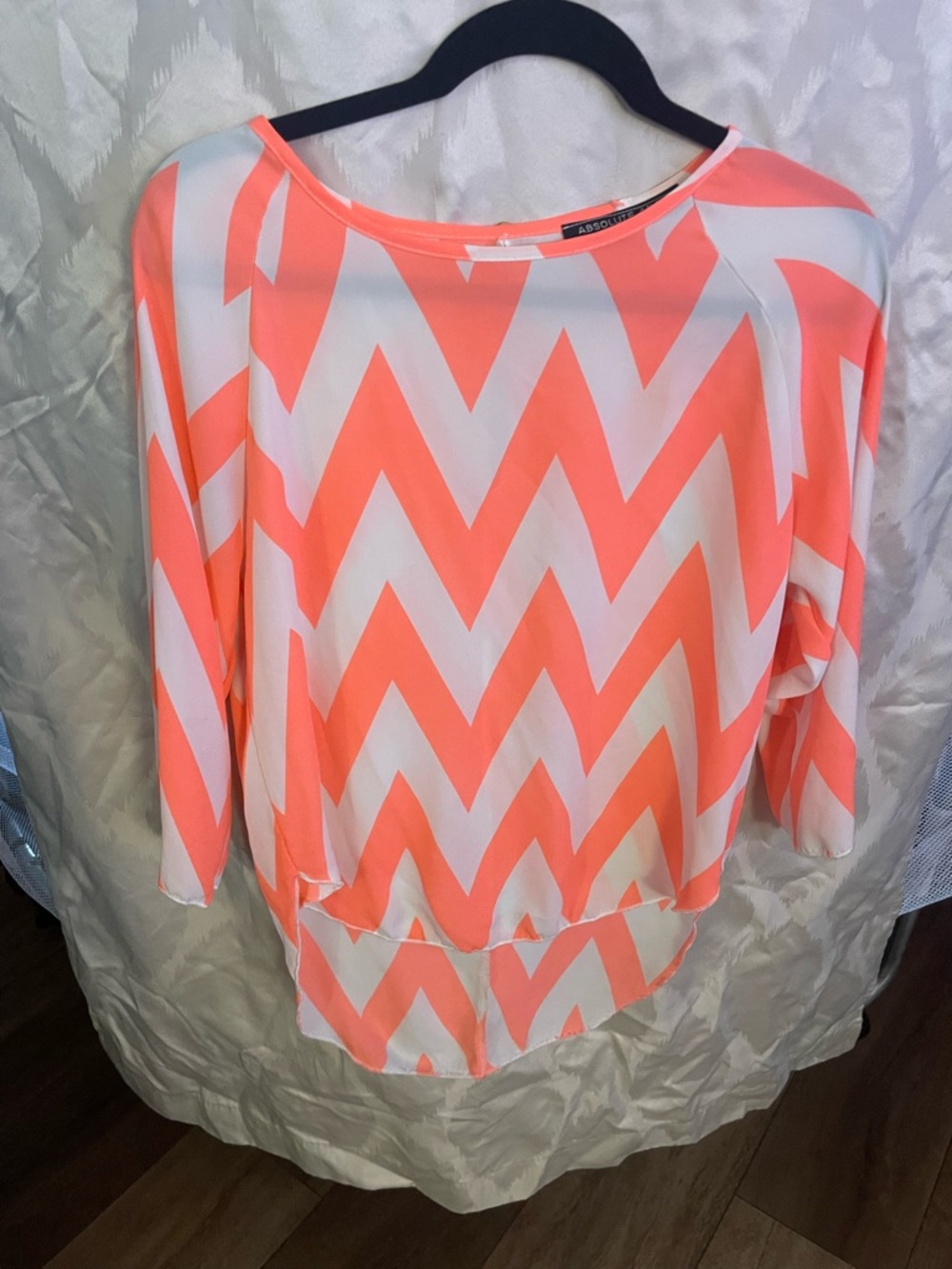 Absolute Angel Coral and White Chevron Long Sleeve Top